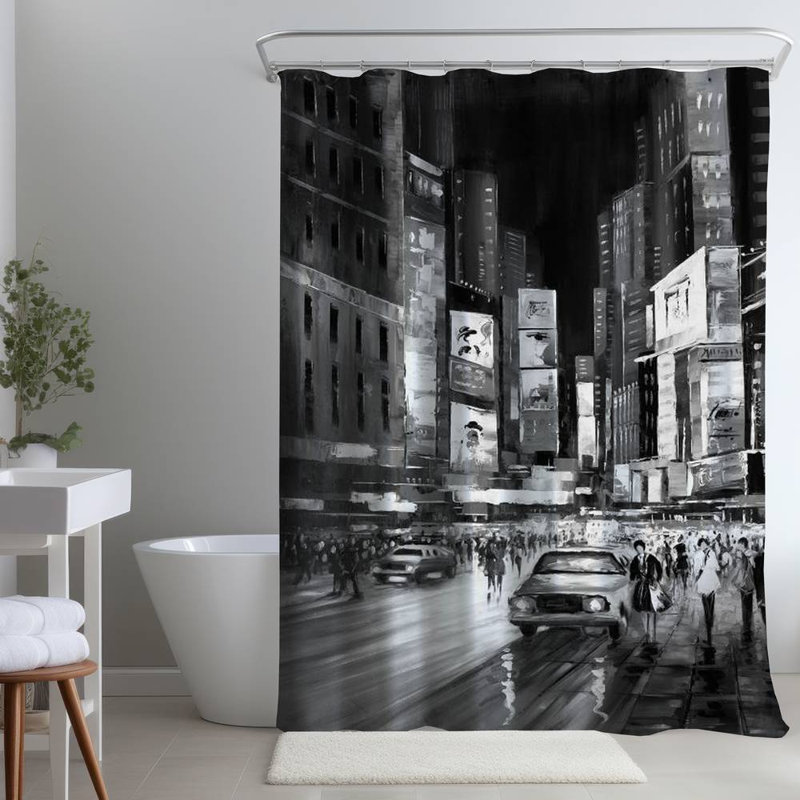 Shower Curtain CI183 – Polyester Shower Curtain, Dye Sublimation Print, 71" W × 74" L, Black/White