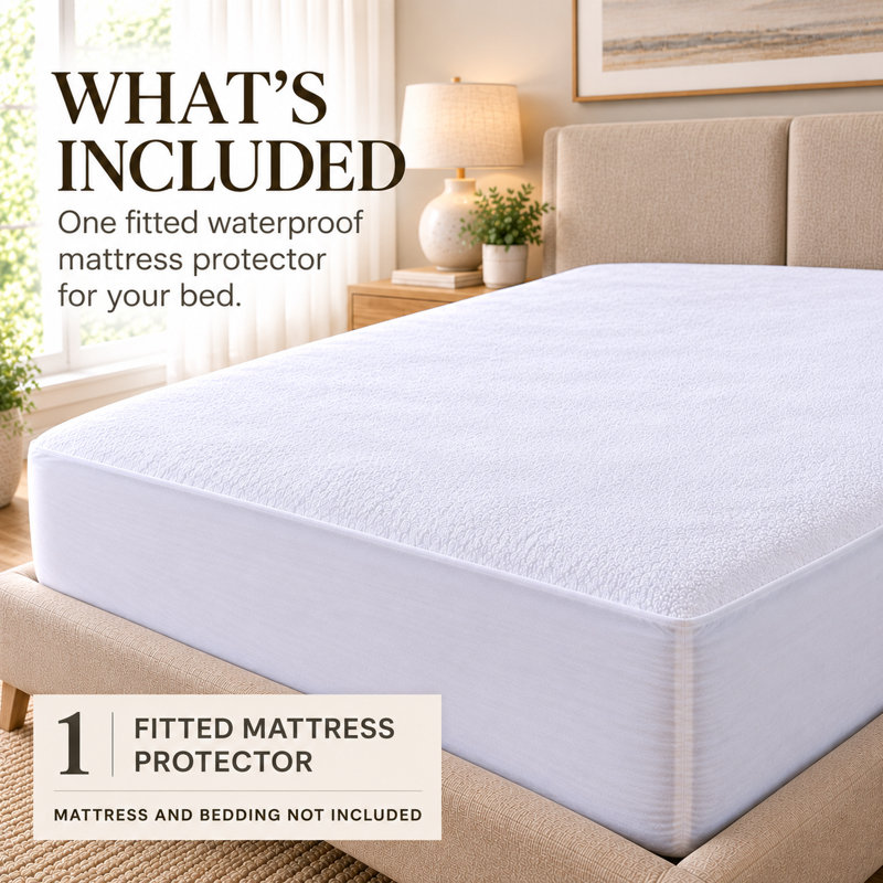 Continental Bedding Terry Waterproof Fitted Mattress Protector with Soft Breathable Surface & 18" Deep Pocket, Queen