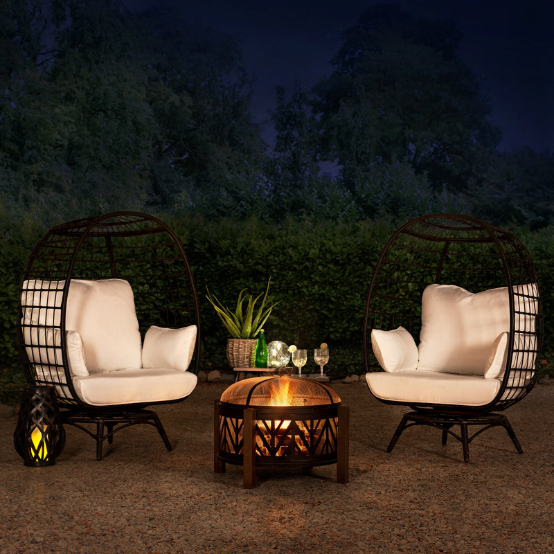 Sunjoy Aghi  27 inch Fire Pit for Outside, Outdoor Steel Wood Burning Fire Pits with Mesh Spark Screen and Fire Poker, Large Bonfire for Patio and Backyard