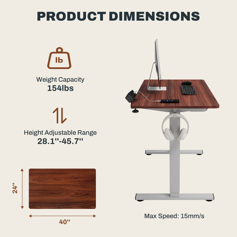 Bureau debout à hauteur ajustable Home Office, Acajou / gris