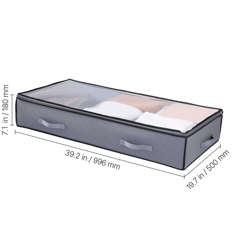 Boîte de rangement à chaussures empilable de 90 L à placer sous le lit (lot de 2) avec couvercle transparent, en matériau non tissé inodore, pliable pour un gain de place, idéal pour ranger couvertures, oreillers, vêtements de saison, livres, etc.
