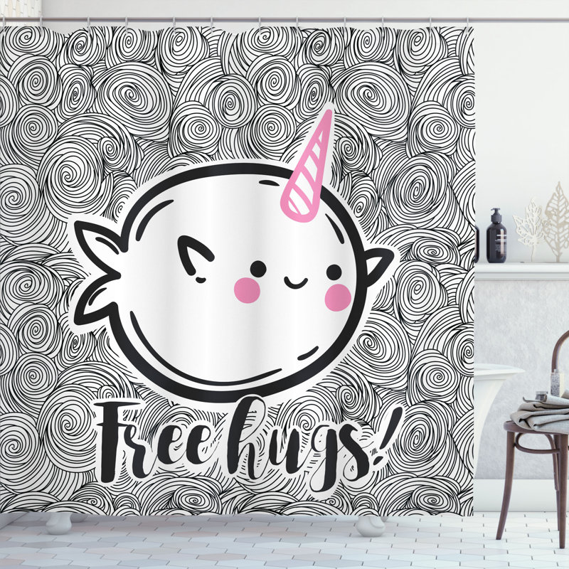 Ensemble de rideau de douche et crochets narwhal, H 84 po x l 69 po