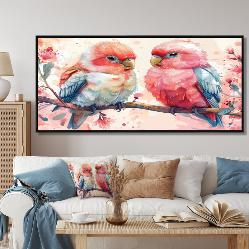 Saxatil - Art mural perroquet, H 28 po x l 60 po, Cadre flottant noir