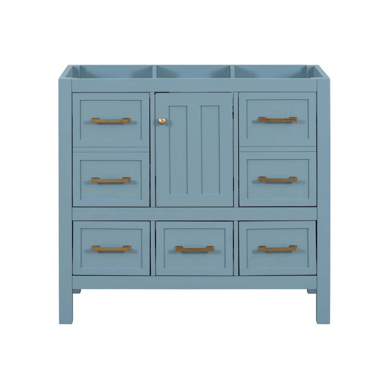 Meuble-lavabo de 36 po sans lavabo, armoire de rangement en bois massif, meuble-lavabo autoportant avec 5 tiroirs et portes à fermeture douce