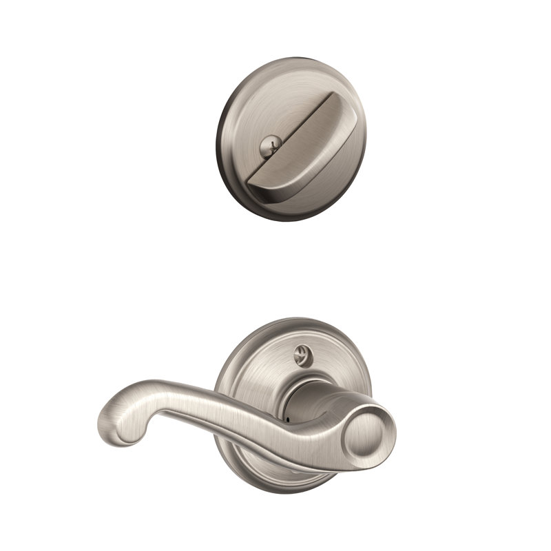 Flair Interior Lever and Single Cylinder Deadbolt Thumbturn Set (Exterior Portion Sold Separately), Left, Satin Nickel