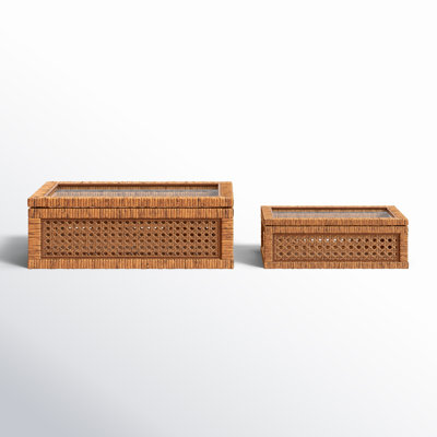 Edelie Woven Cane and Glass Decorative Box