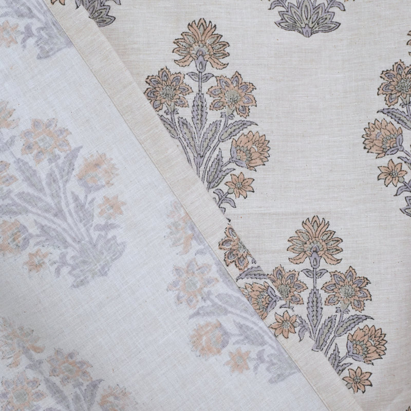 Rideaux à motif floral en lin mélangés à la main à motif floral, L 100 po x L 96 po