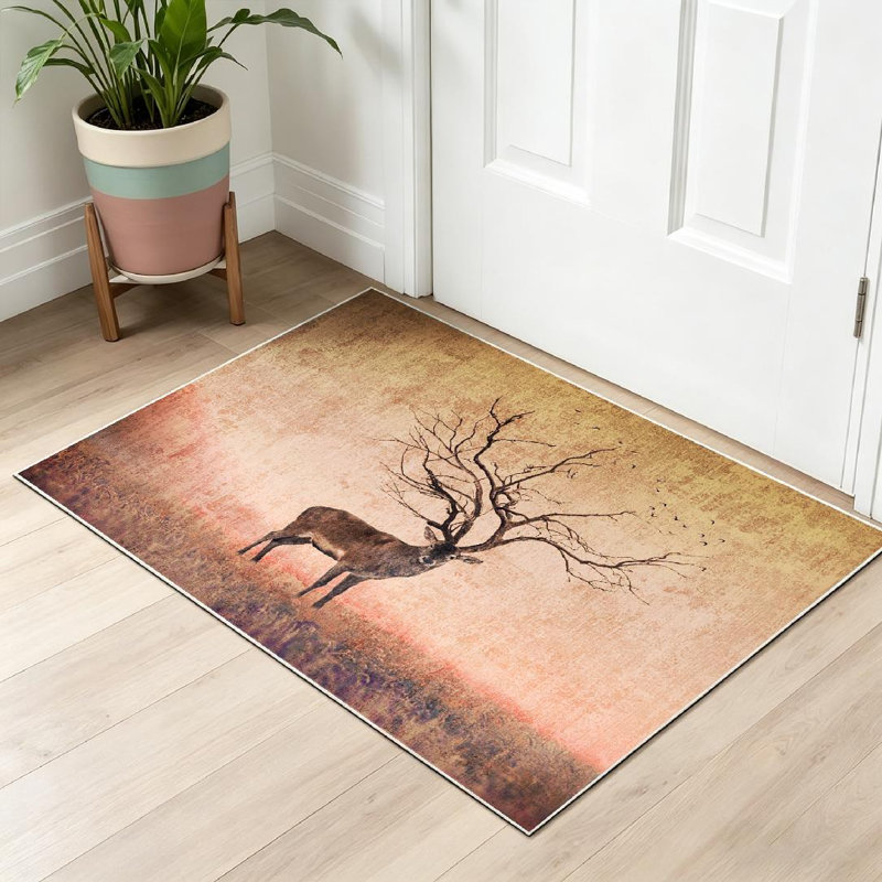 Tapis rouge cerf lavable à la machine, Rectangle 32" x 47"