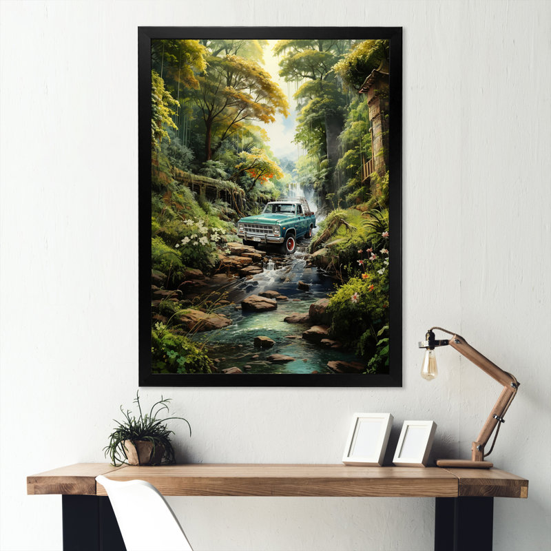 Camionnette Beitz verte, Enchanting Waterfall IV - impression, H 20 po x l 12 po x P 1 po, Cadre photo noir