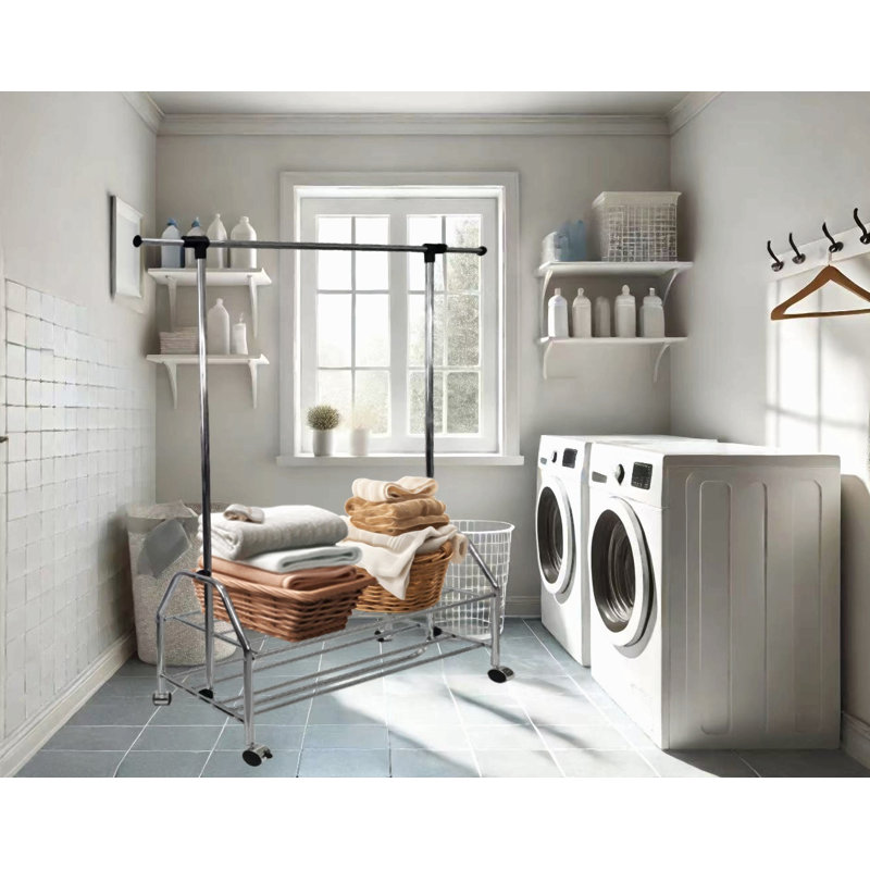 Chrome Metal Clothes Rack Extendable Bar