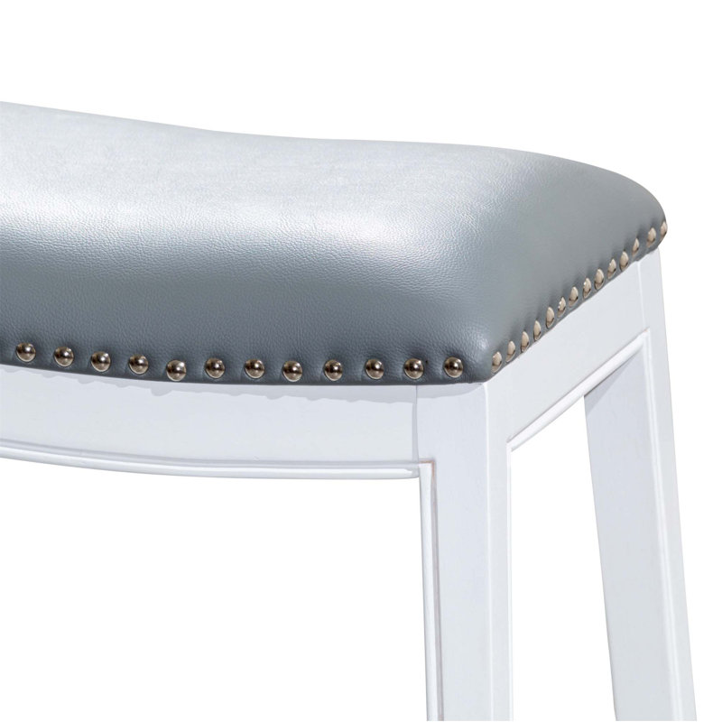 Tabouret de bar, siège en cuir, Blanc, Blanc