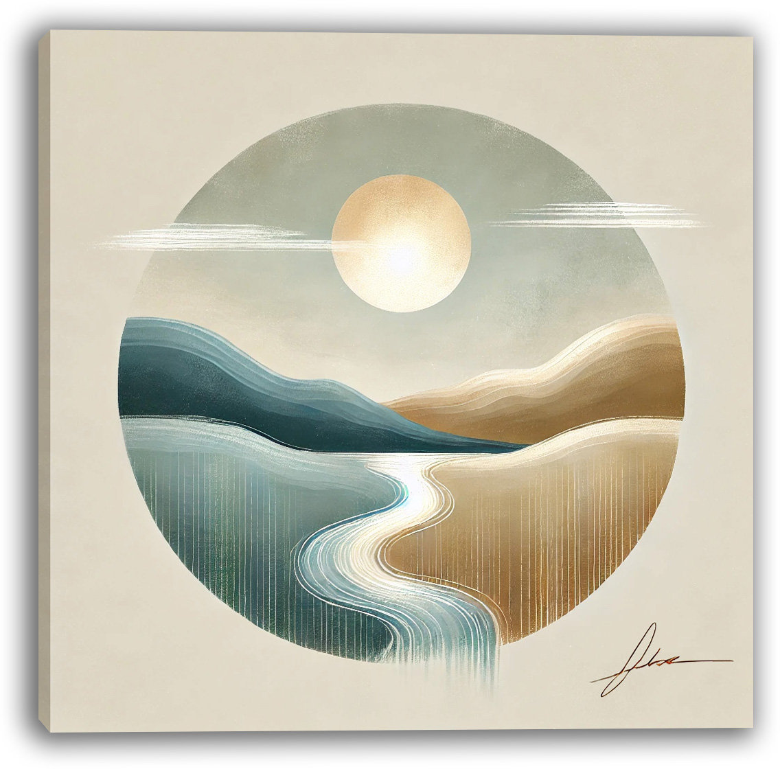 Ebern Designs Golden Horizon: Circular Abstract Landscape Canvas Print ...