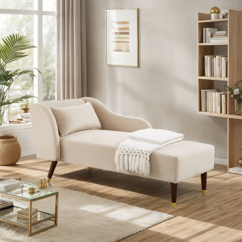 Chaise longue en velours Dunwall, Beige