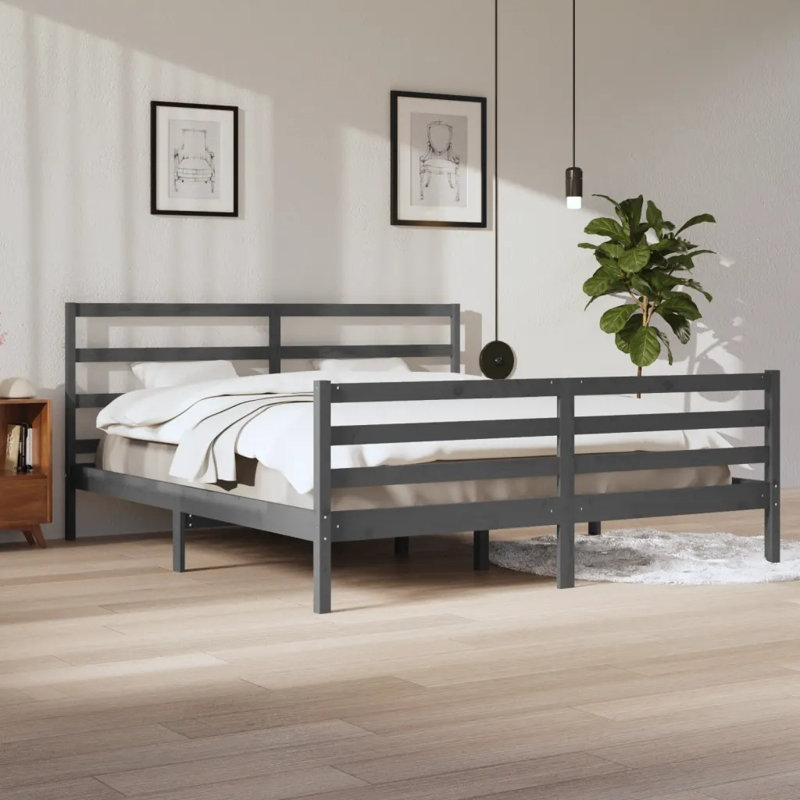 Bed Frame Solid Wood, Grey, 200 x 200 cm