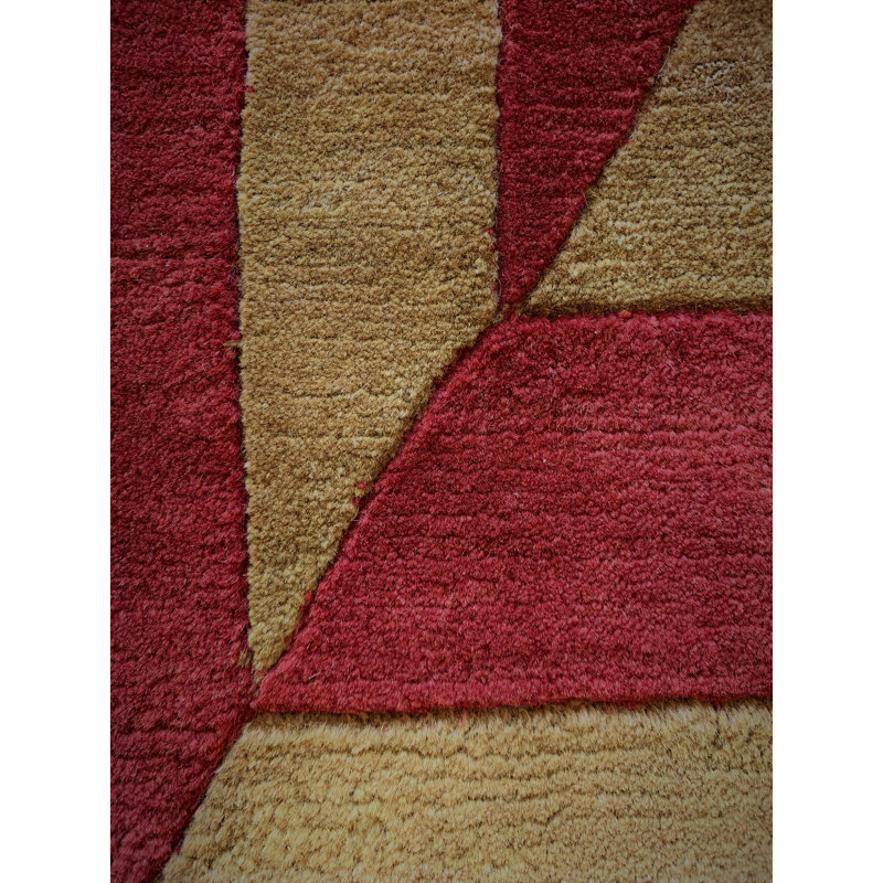 Tapis doré/rouge en laine noué la à la main Youenn, Rectangle 10 pi x 14 pi