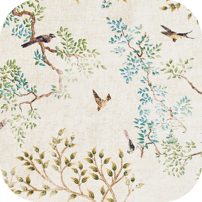 Floral Rug Botanical Birds Print Nature Plants Washable Non-slip Natural Ivory, Rectangle 3' x 5', Ivory
