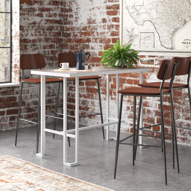 Montreal Metal Base Dining Table, Vintage White/Espresso