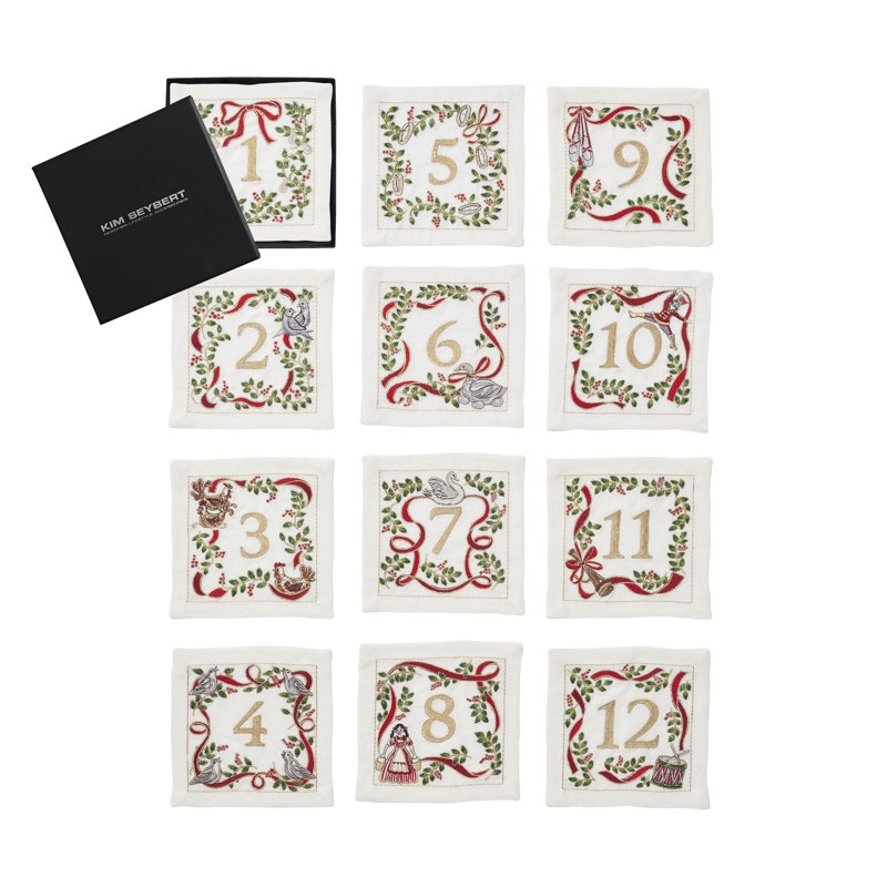 Xmas Carol 12-Piece Cocktail Napkin Set