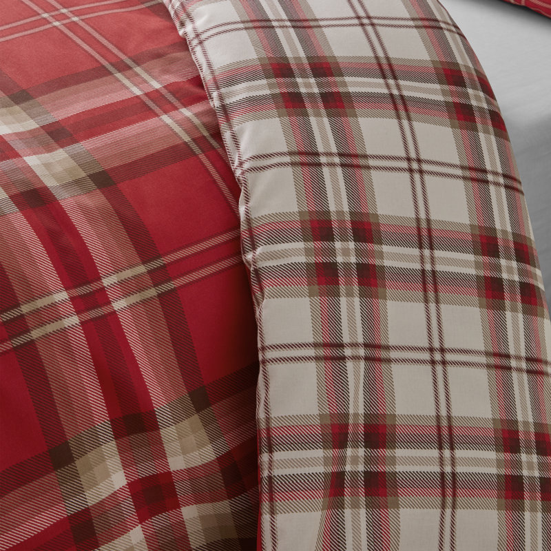 Kelso Check Reversible Duvet Cover Set, Double Duvet Cover + 2 Standard Pillowcases, Red