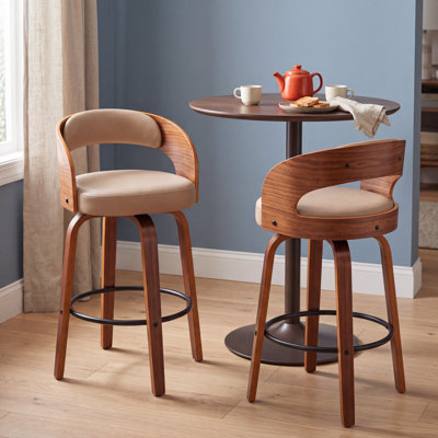 Tabouret de comptoir pivotant moderne de 26 po avec cadre en bois cintré