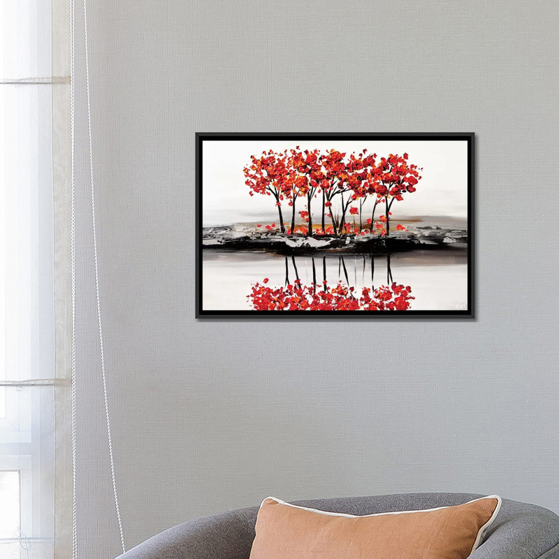 « red fleur », impression sur toile, H 18 po x l 26 po x P 1,5 po, Toile avec cadre noir