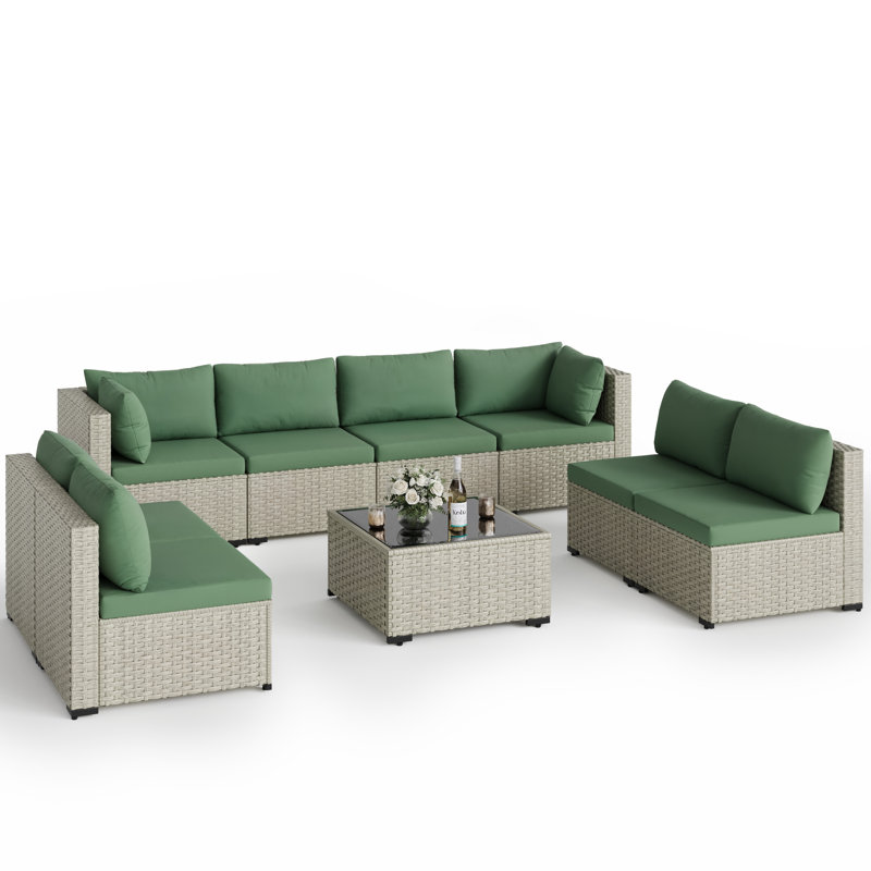 9 Pieces Patio Conversation Set, Green