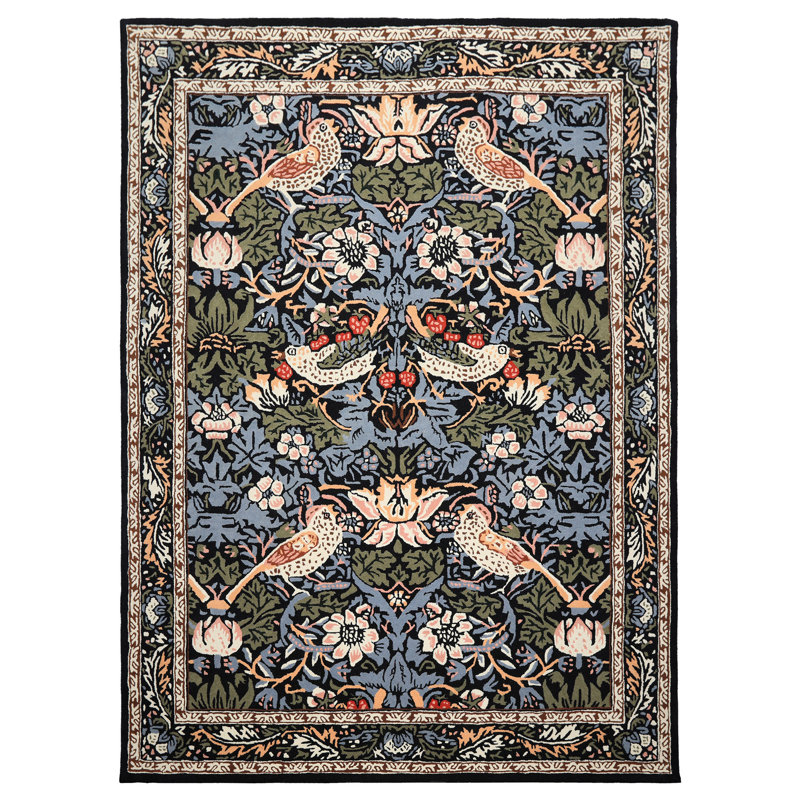Tapis en laine touffeté à la main noir William Morris Arts & Crafts, Rectangulaire 8 pi x 10 pi