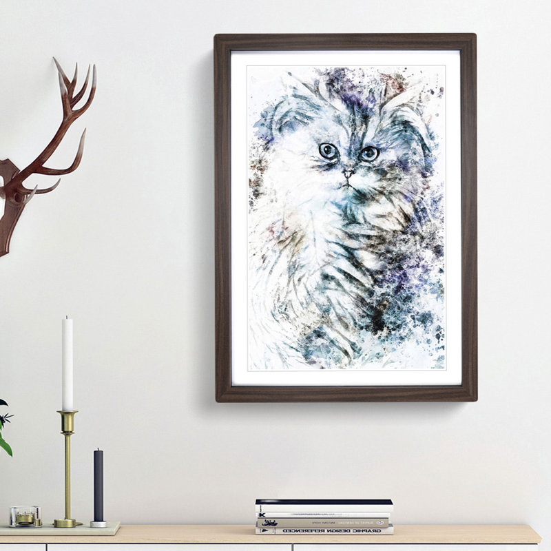 Persian Cat in Abstract - Picture Frame Painting Print, 36cm H x 27cm W x 2cm D, Walnut Framed
