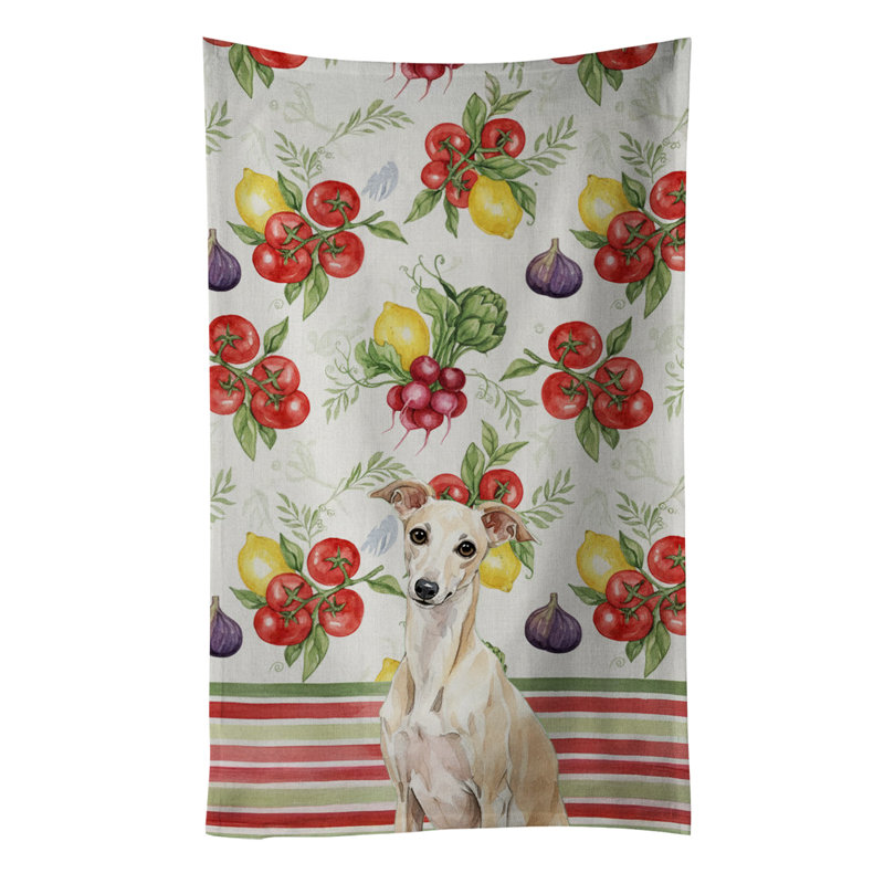 Cream Italian Greyhound Vegetables Kitchen Towel, Cream Italian Greyhound