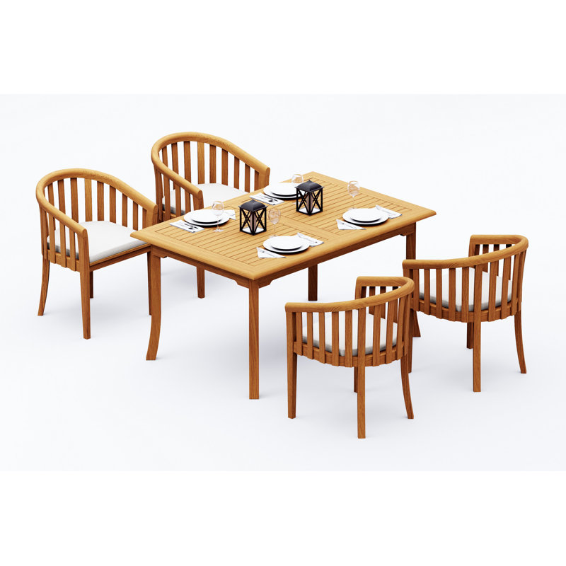 Ensemble de salle à manger en bois de teck Grade-A: table rectangulaire et fauteuils Lenong # 11LN1606, 30" H x 60" L x 35" W