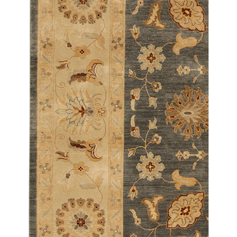 Tapis bleu et brun de haute qualité noué à la main