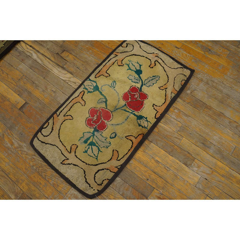 Antique American Hooked Rug America Yellow 1920s