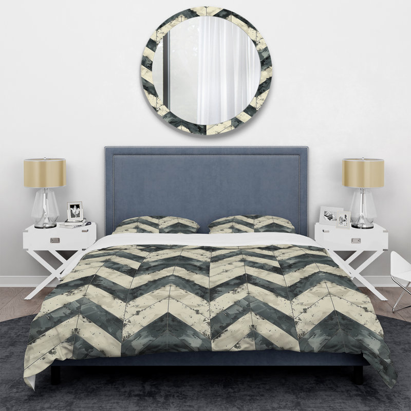 Ensemble de housse de couette transitionnelle beige à chevrons gris III, Housse de couette très grand et 2 très grandes t