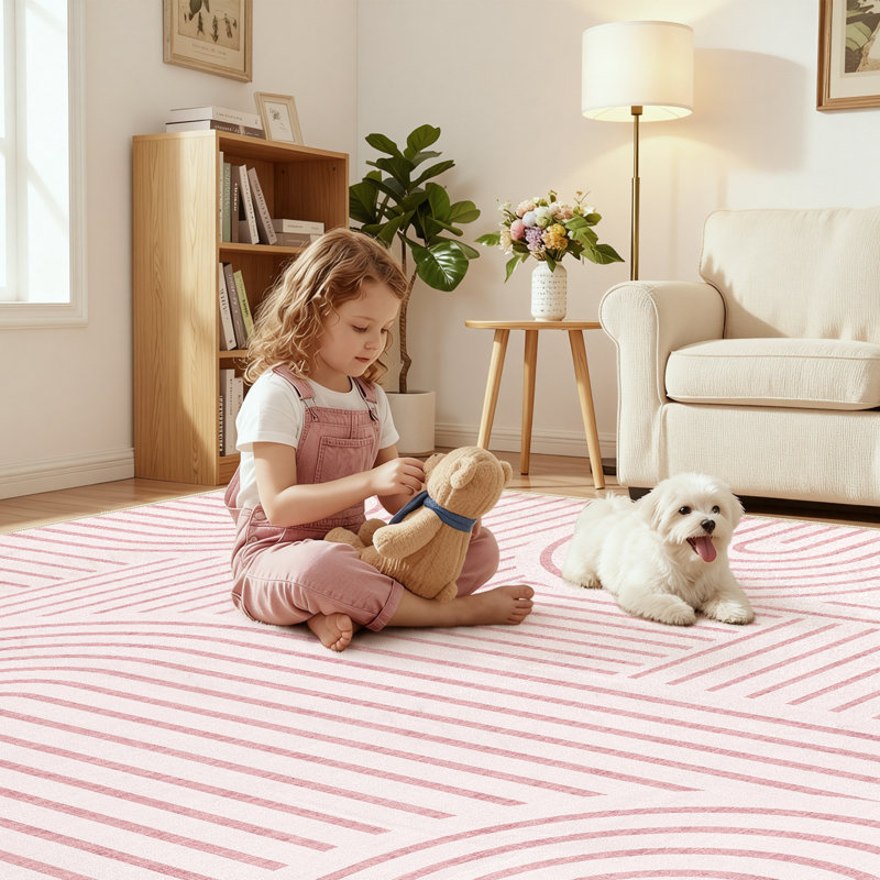 Washable Farmhouse Modern Area Rug Soft Non-Slip Carpet for Bedroom Living Room - Pink, Rectangle 8' x 10', Pink