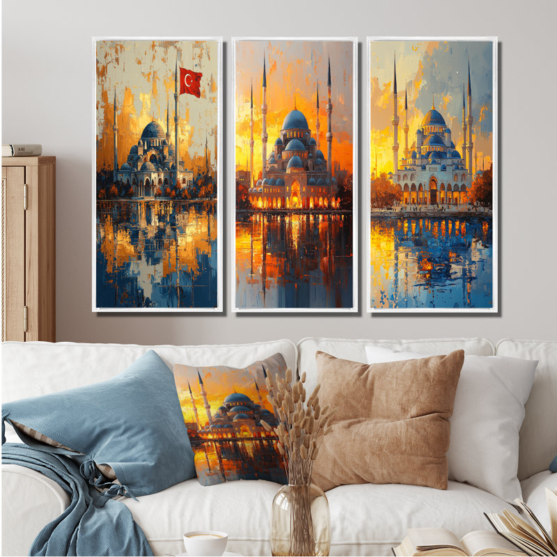 Istanbul, mosquée jaune Sultanahmet I - Collection d'impressions sur toile 3 pièces, 28" H x 36" W, White