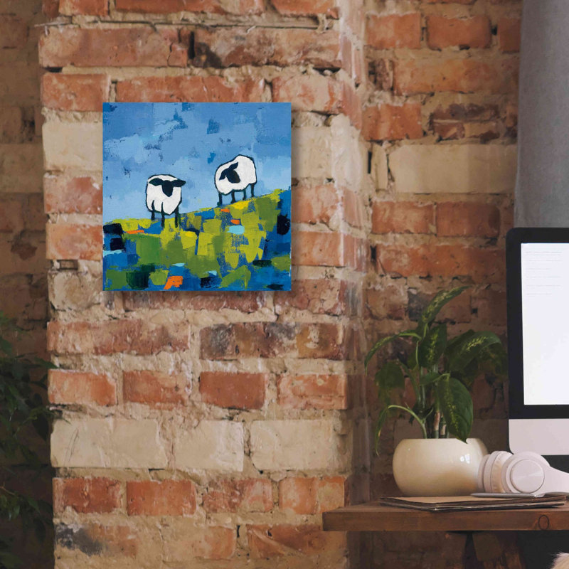 Deux moutons - peinture sur toile tendue, H 12 po x l 12 po x P 0,75 po