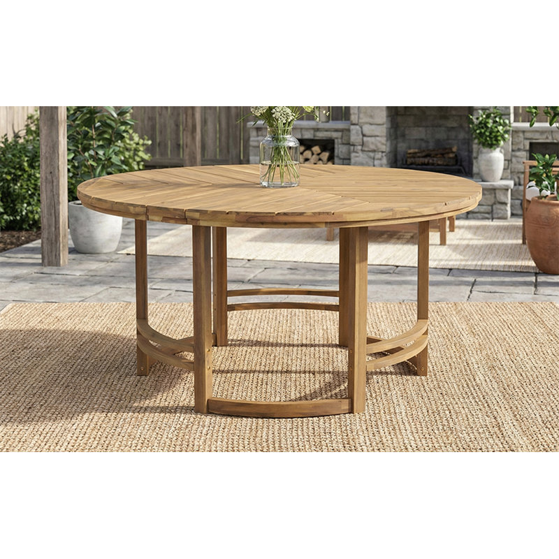 Table d'extérieur avec trou de parasol pour patio, Teck clair