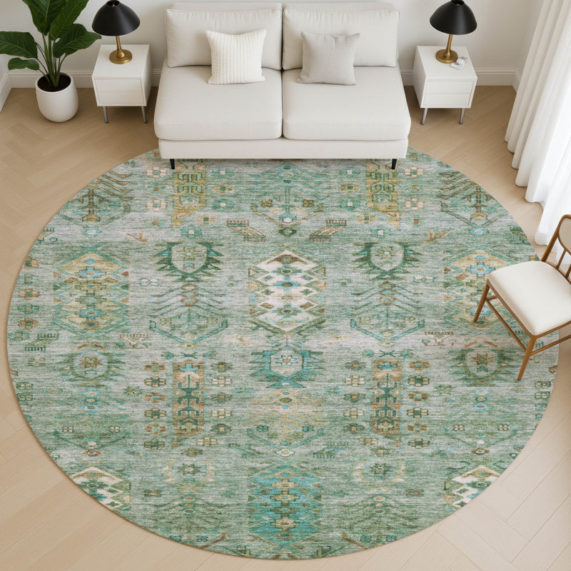 Premium Machine Washable Mayfield AMF2047 Global Rug, Sage, 8' Round