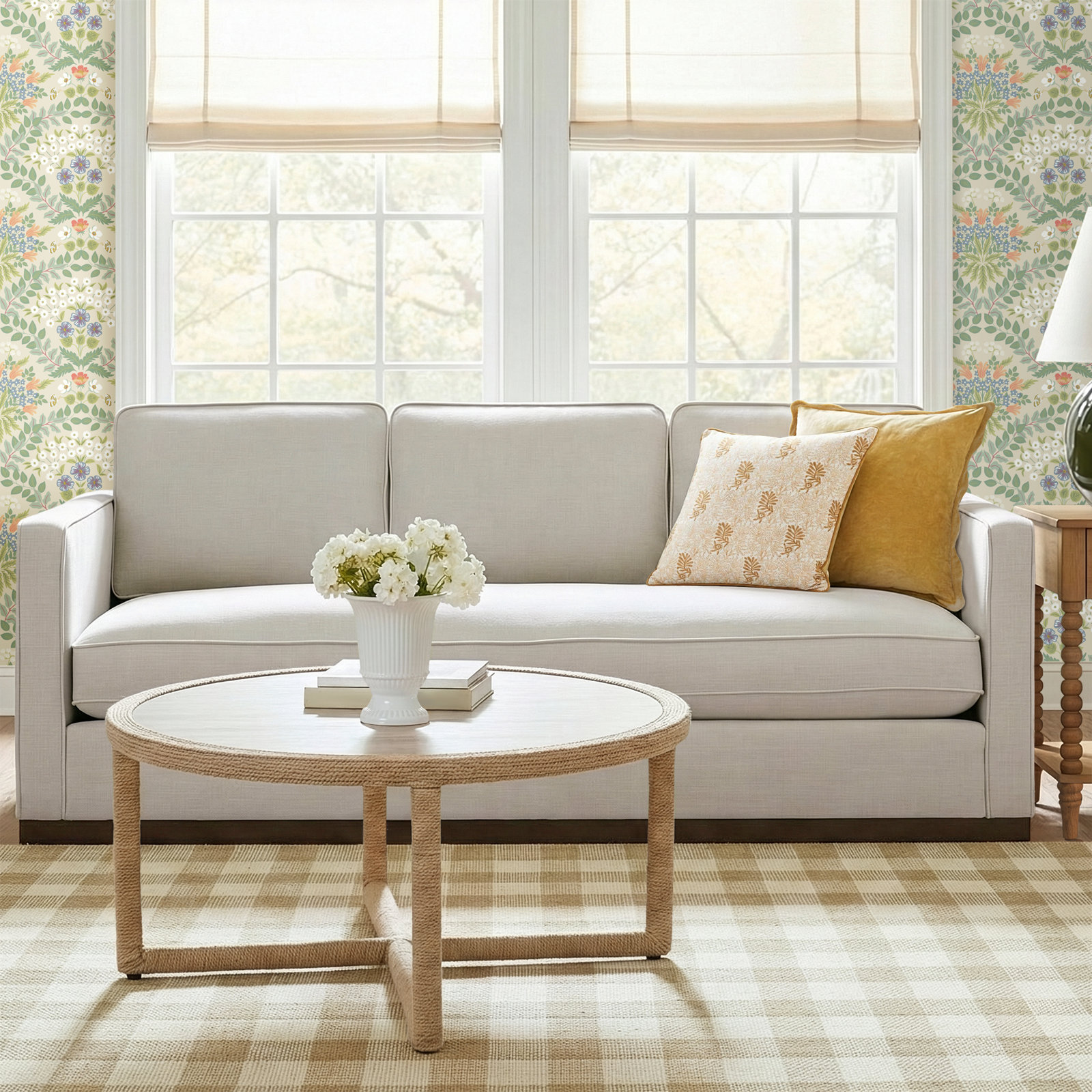 Bobbi 87'' Upholstered Sofa, Effie Linen Performance Weave, Walnut