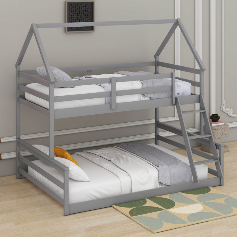 Lit superposé simple au dessus d'une chambre double avec échelle intégrée, Gris