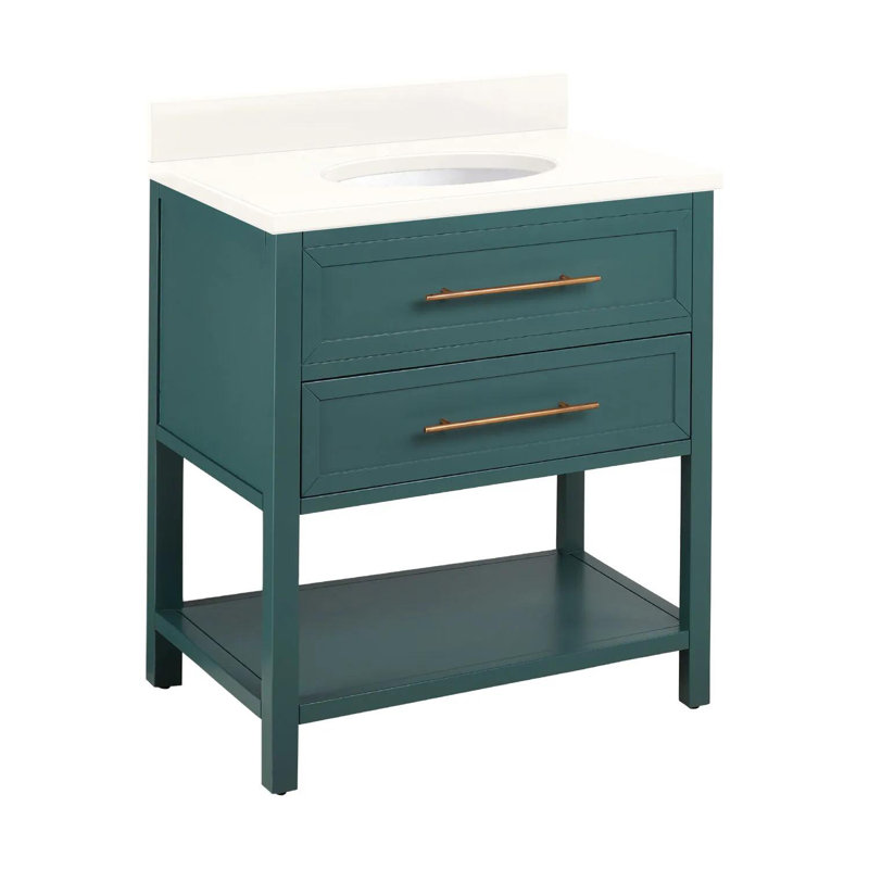30" Robertson Single Bathroom Vanity Set with Oval Undermount Sink, 8" Widespread, Arctic White Quartz, Midnight Navy Blue