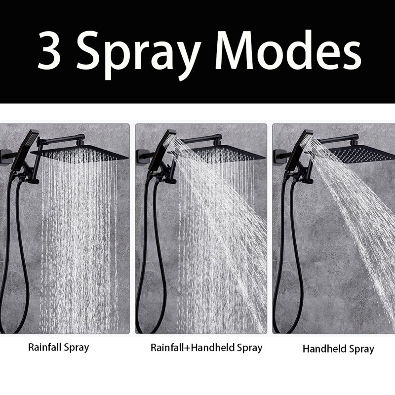 12 Inches Rainfall Shower Head With Handheld Spray Combo,  Adjustable Extension Arm, 71 Inches Stainless Steel Hose