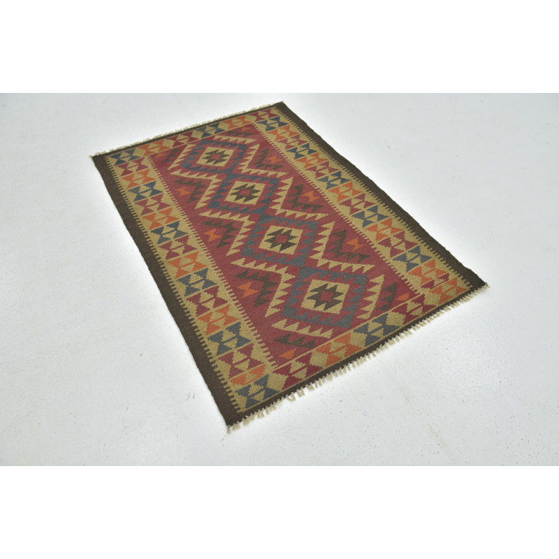 Tapis en laine rouge/beige 3 pi 4 pi x 4 pi 8 po one-of-kind-noué la main Lorain