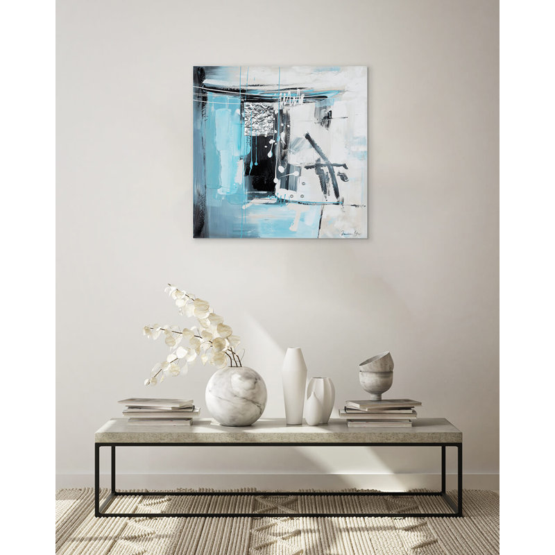 Hand -painted Hieroglyphic Turquoise Acrylic Painting