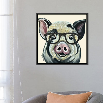 «Sarge the Pig with Glasses on Cream», impression sur toile