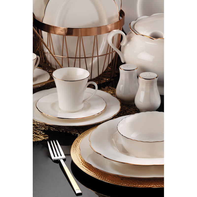 Elegant 54-Piece Dinner Set, 100% Fine Bone China | Includes 12 Service Plates (10.6 in), 12 Deep Plates (9.1 in), 12 Cake Serving Plates (8.3 in), 12 Bowls (6.3 in), 2 Platters (9.4 in & 11 in) | Perfect for Formal Dining & Entertaining