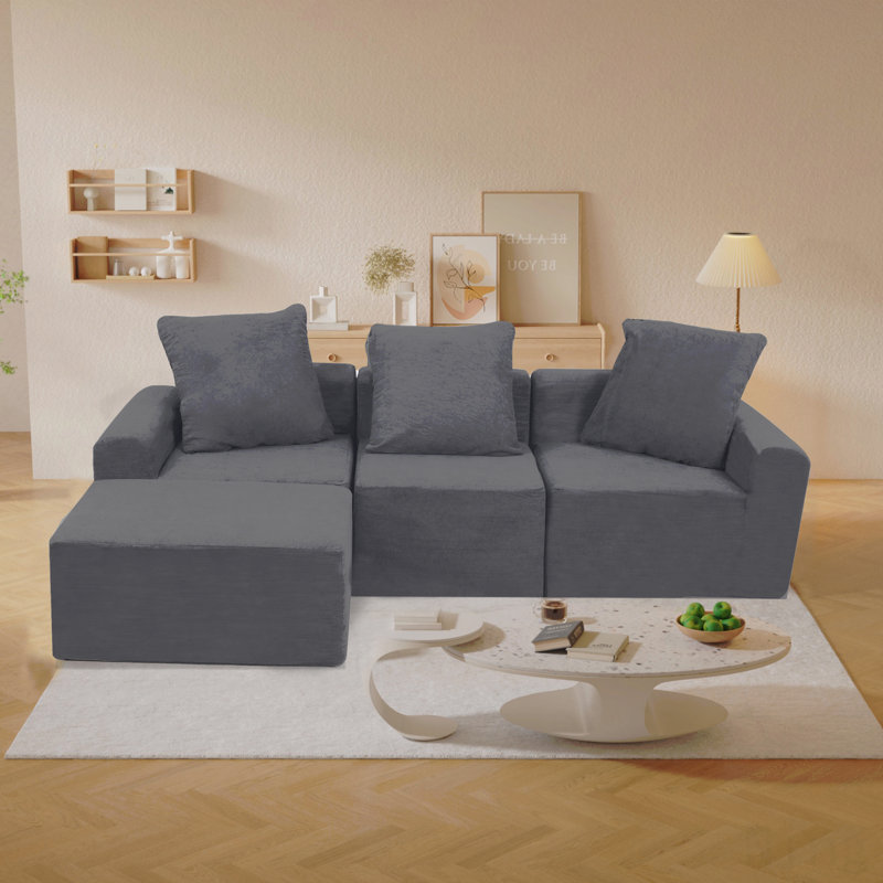 Canapé modulaire convertible convertible en microfibre, Velours gris antique