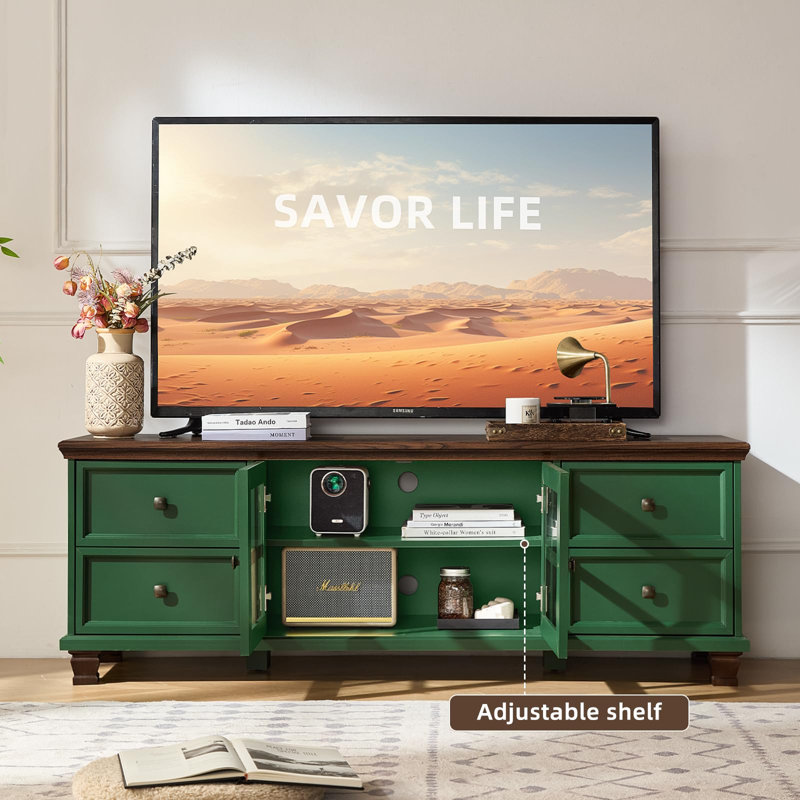 Farmhouse TV Stand for Living Room, Rustic Green Entertainment Center with Storage Cabinet,Wood TV Console with 4 Drawers,Modern TV Stands for Bedroom