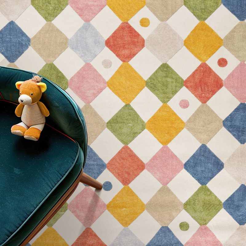 Colorful Diamond for Kids Washable Non-slip Rug, Runner 2' x 6', Argyle Circus
