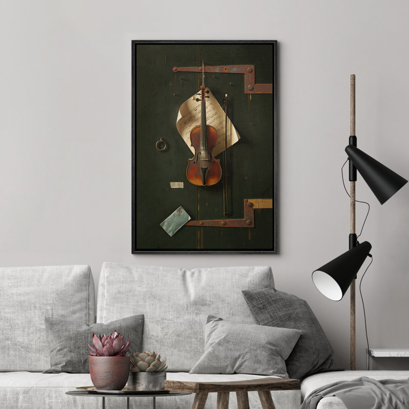 Violin Musical Room Illustrations Vintage Artwork Decor, Black, 36" H x 24" W